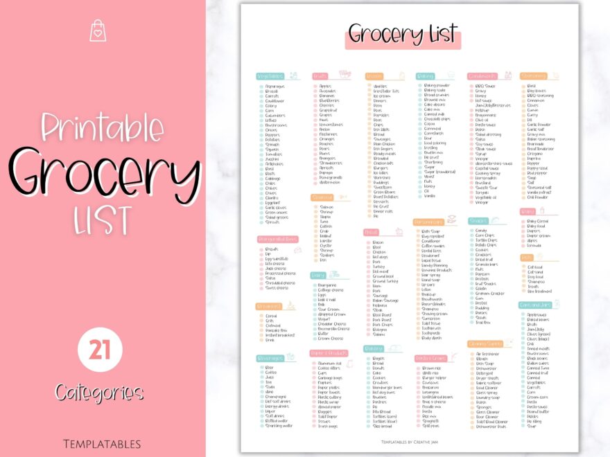 Grocery List Printable Weekly Shopping List Master Colorful Sky Worksheets Library