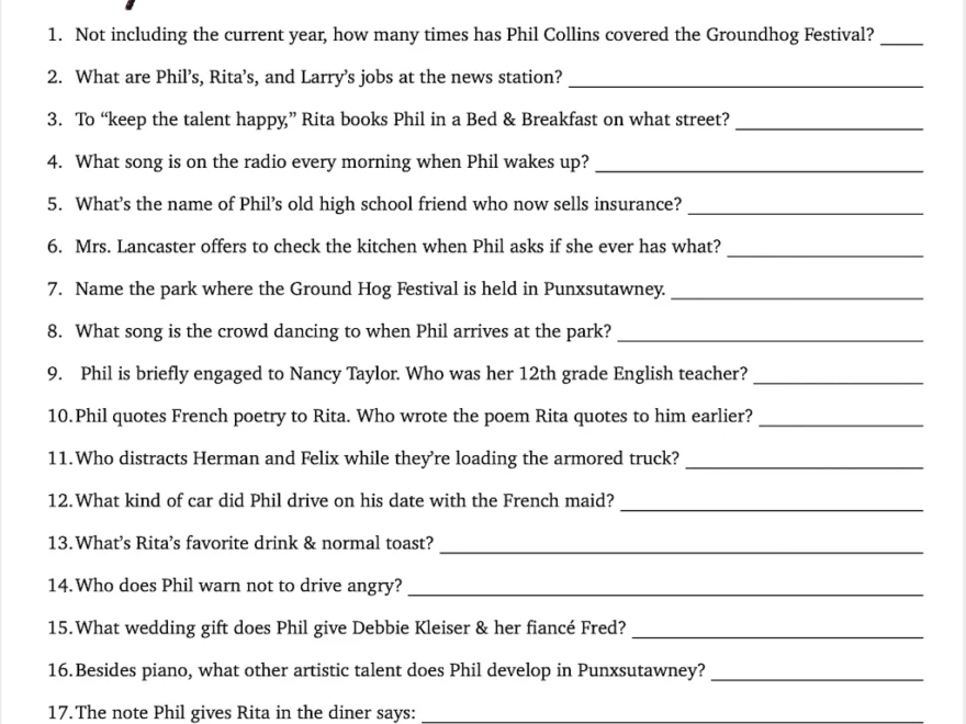 Groundhog Day Movie Trivia Quiz Flanders Family Home Life