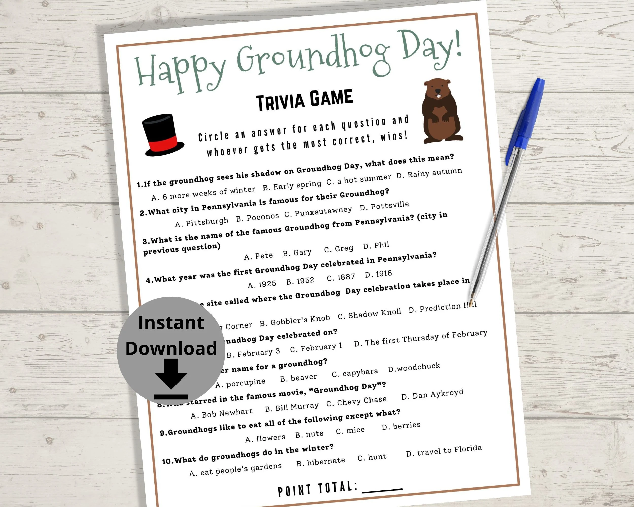 Groundhog Day Quiz Printable Groundhog Day Quiz Printable