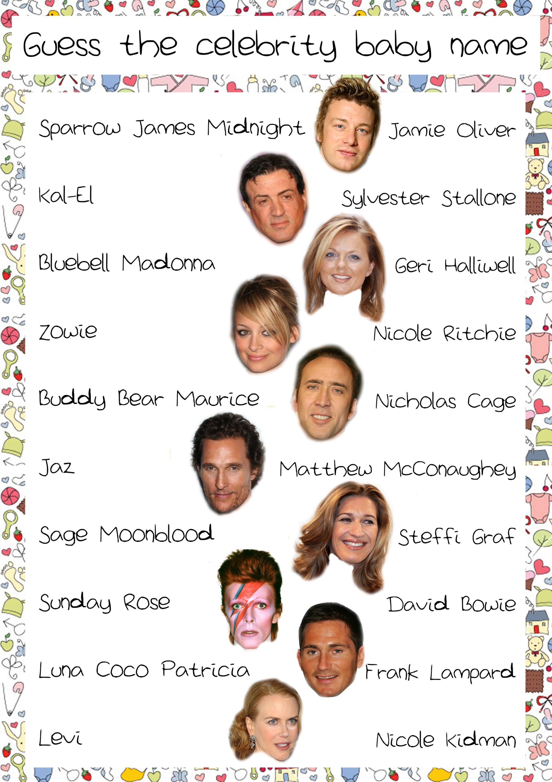 Guess Celebrity Baby Photos Famous Faces Celebrity Baby Photo Quiz Printable Celebrity Baby
