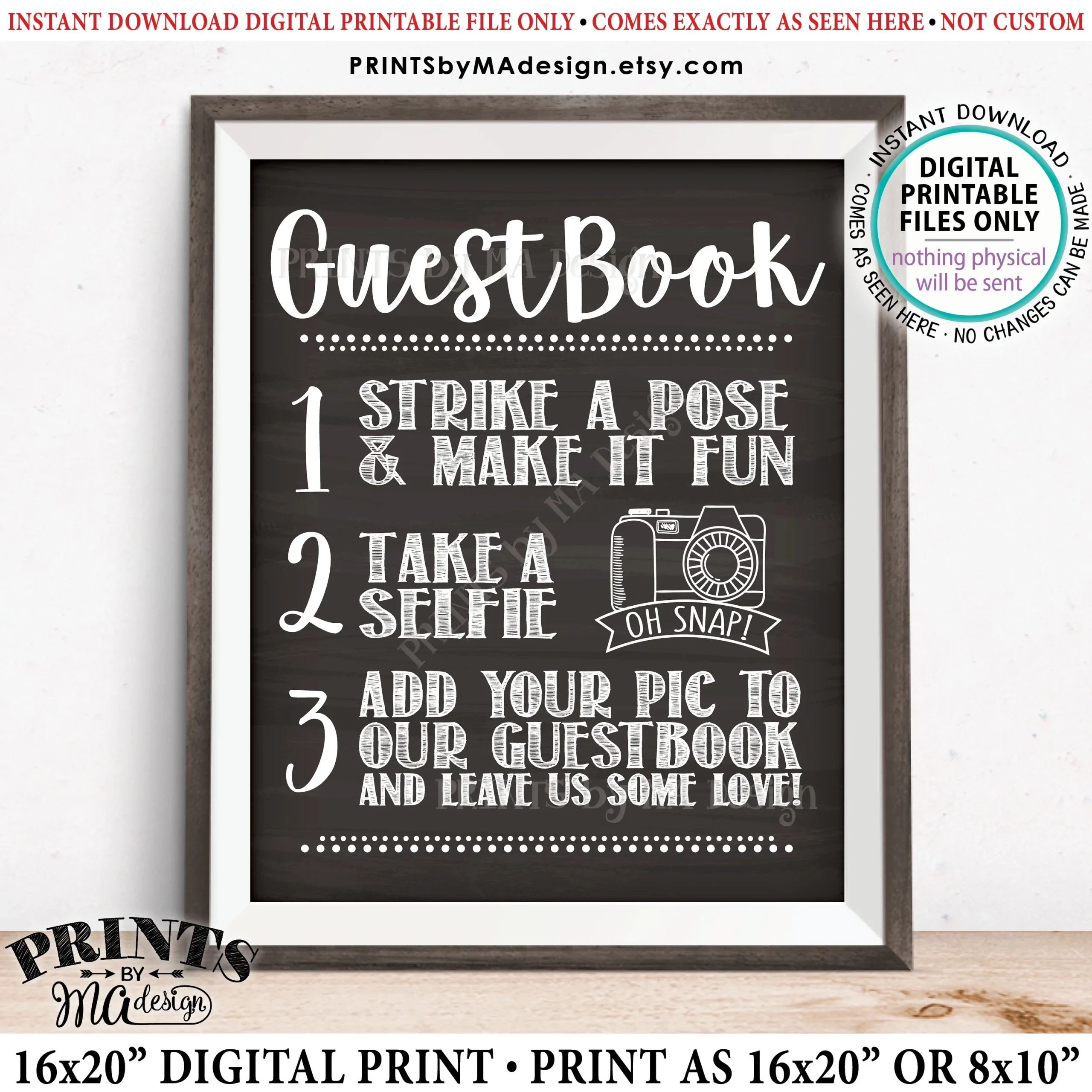 Guestbook Photo Sign Selfie Sign Wedding Guest Book Photo Wedding Sign Share Photos PRINTABLE 8x10 16x20 Chalkboard Style Sign