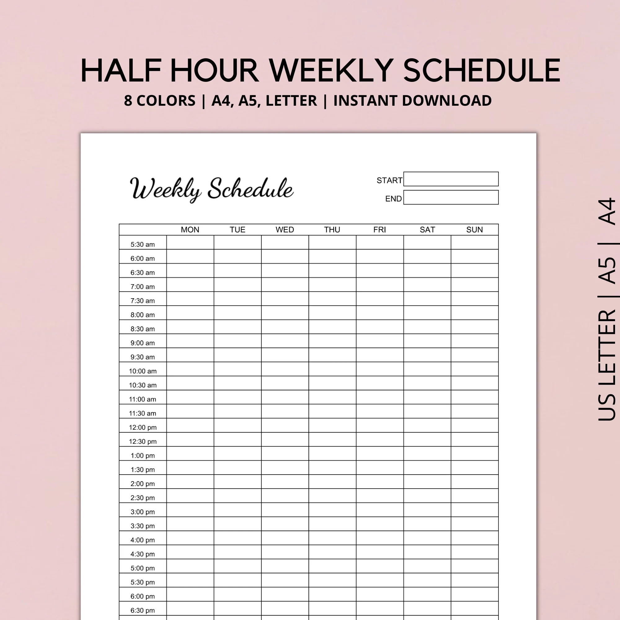 Printable By Half Hour Planner