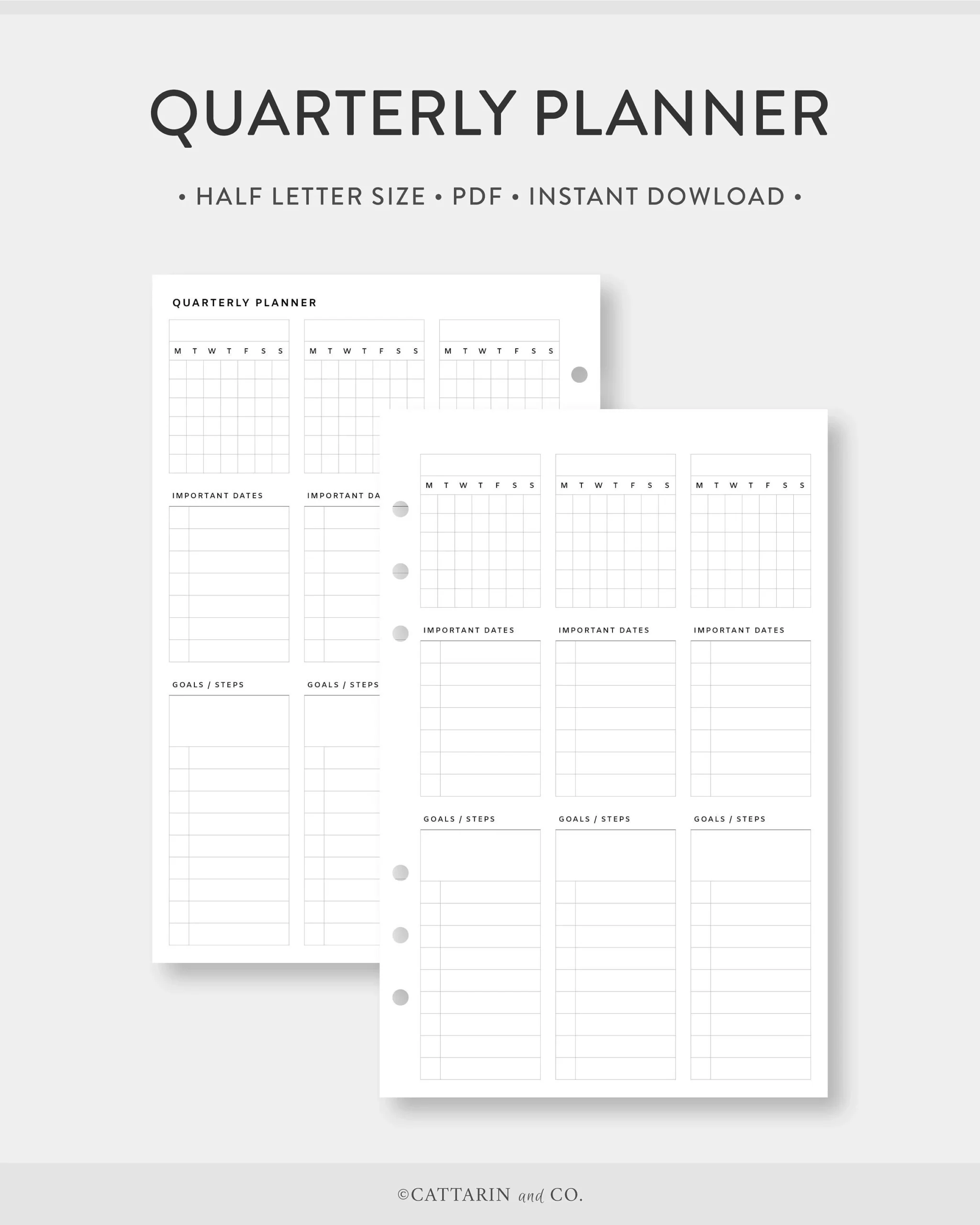 Half Letter Quarterly Planner Printable Etsy
