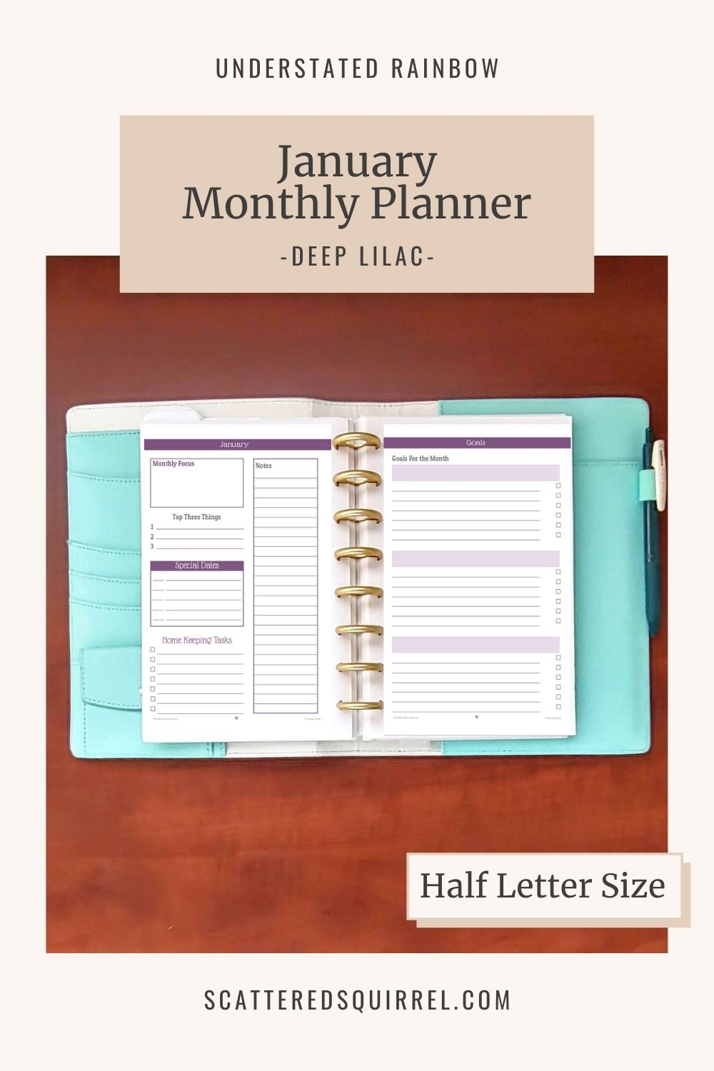 Half Size Monthly Planner Printables
