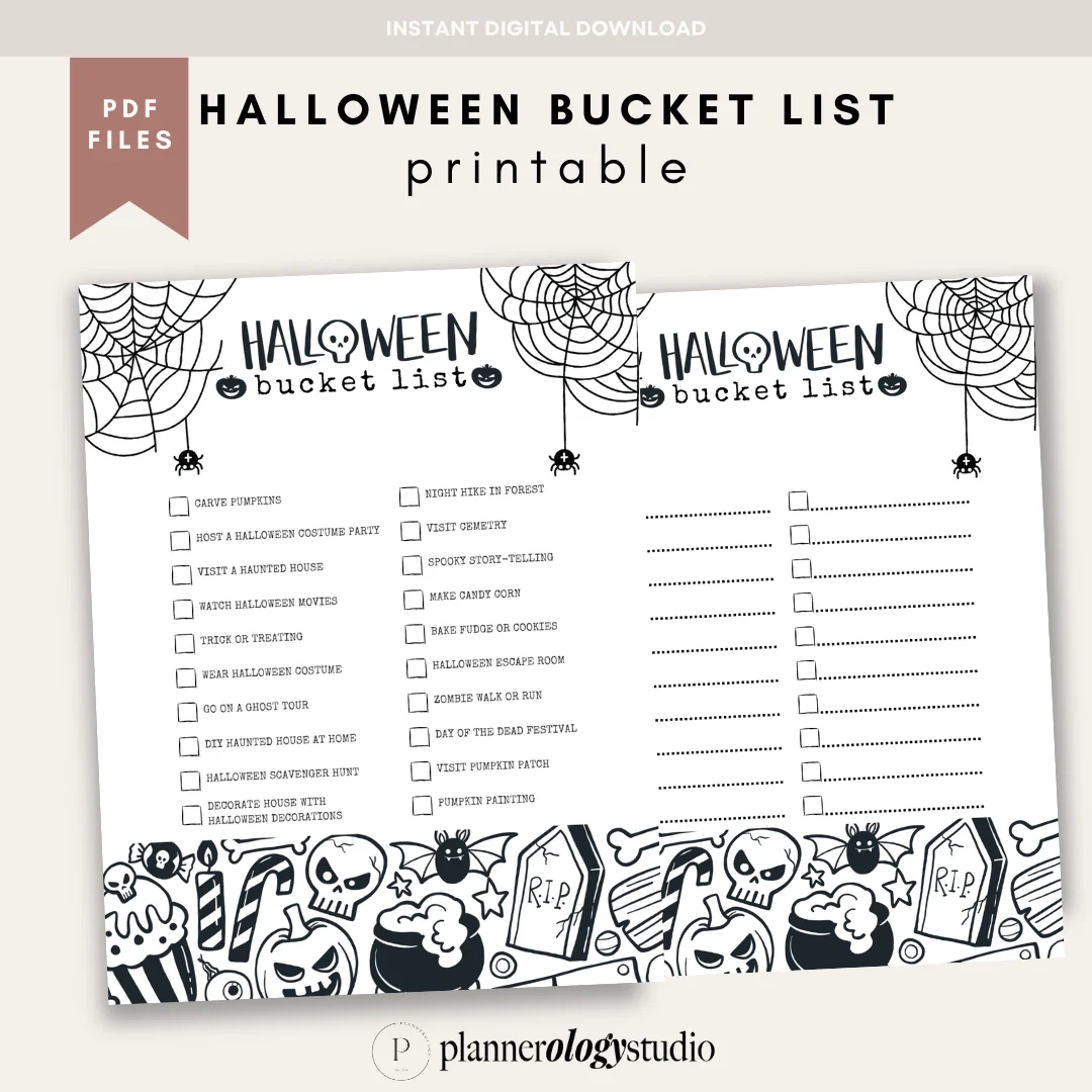 Halloween Bucket List Coloring Page Printable Checklist Halloween Bu Plannerologystudio