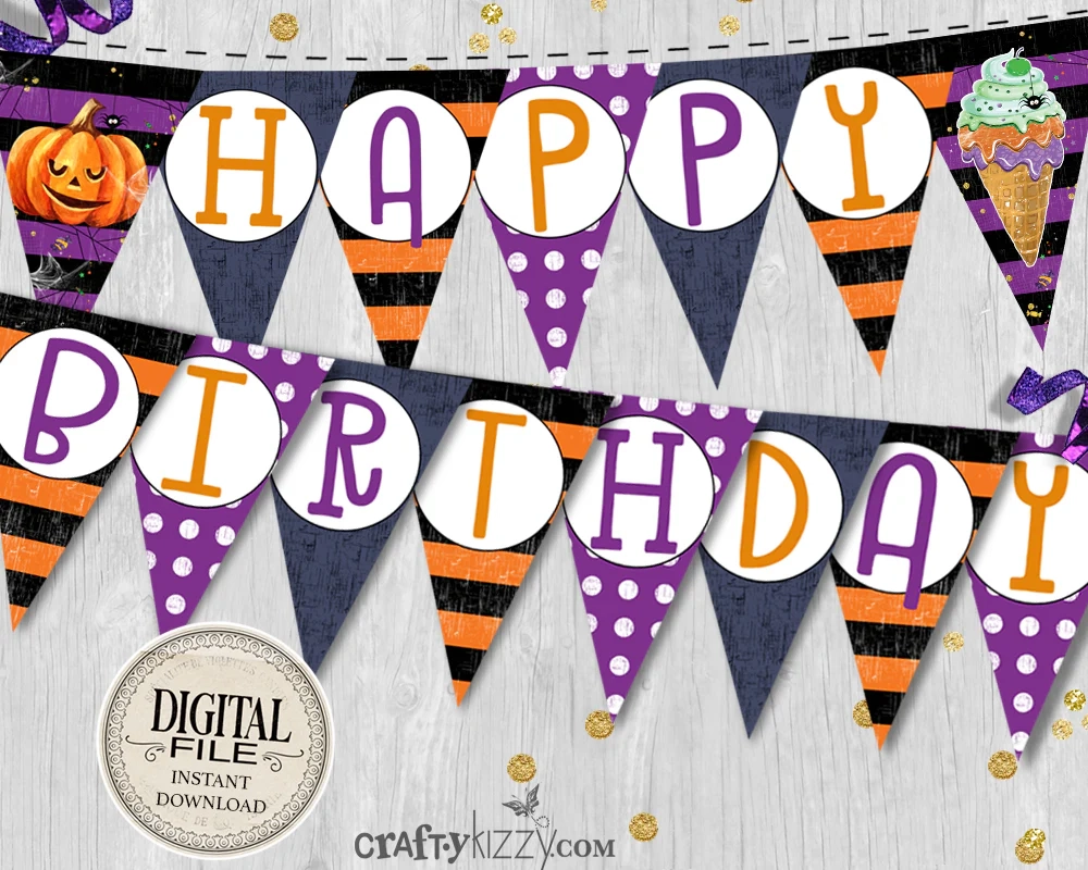 Halloween Happy Birthday Banner Printable Kids Halloween Banner CraftyKizzy