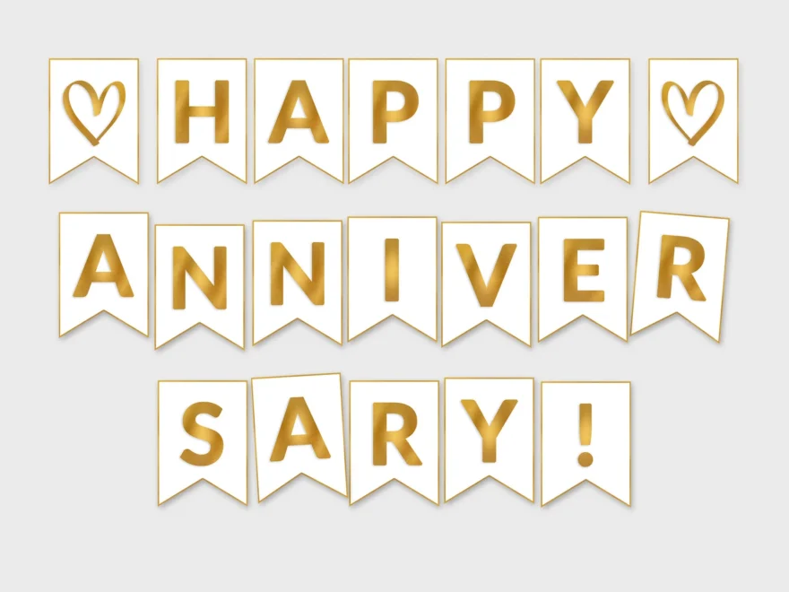 Happy Anniversary Printable Banner White Gold Foil Flags Printable PDF DIY Print Instant Download GFC Etsy