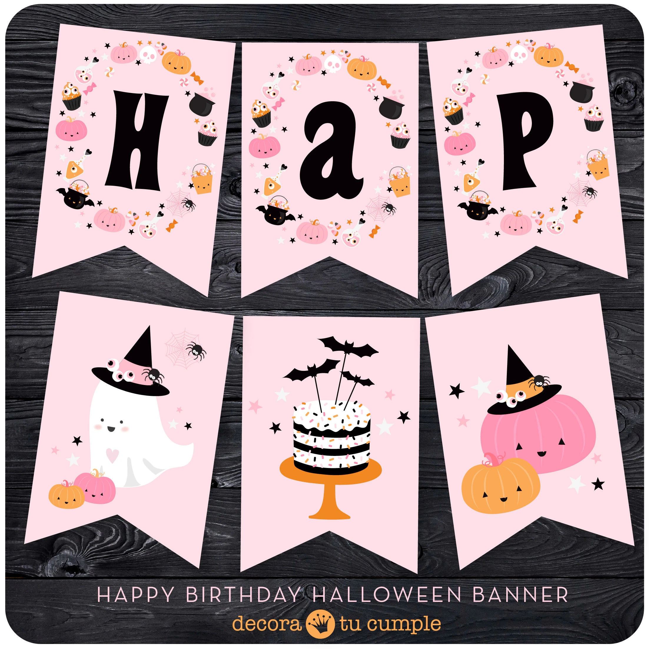 Happy Birthday Halloween Banner Pink Pink Ghost Birthday Party Halloween Decor Girl Pink PRINTABLE DIGITAL DOWNLOAD Etsy