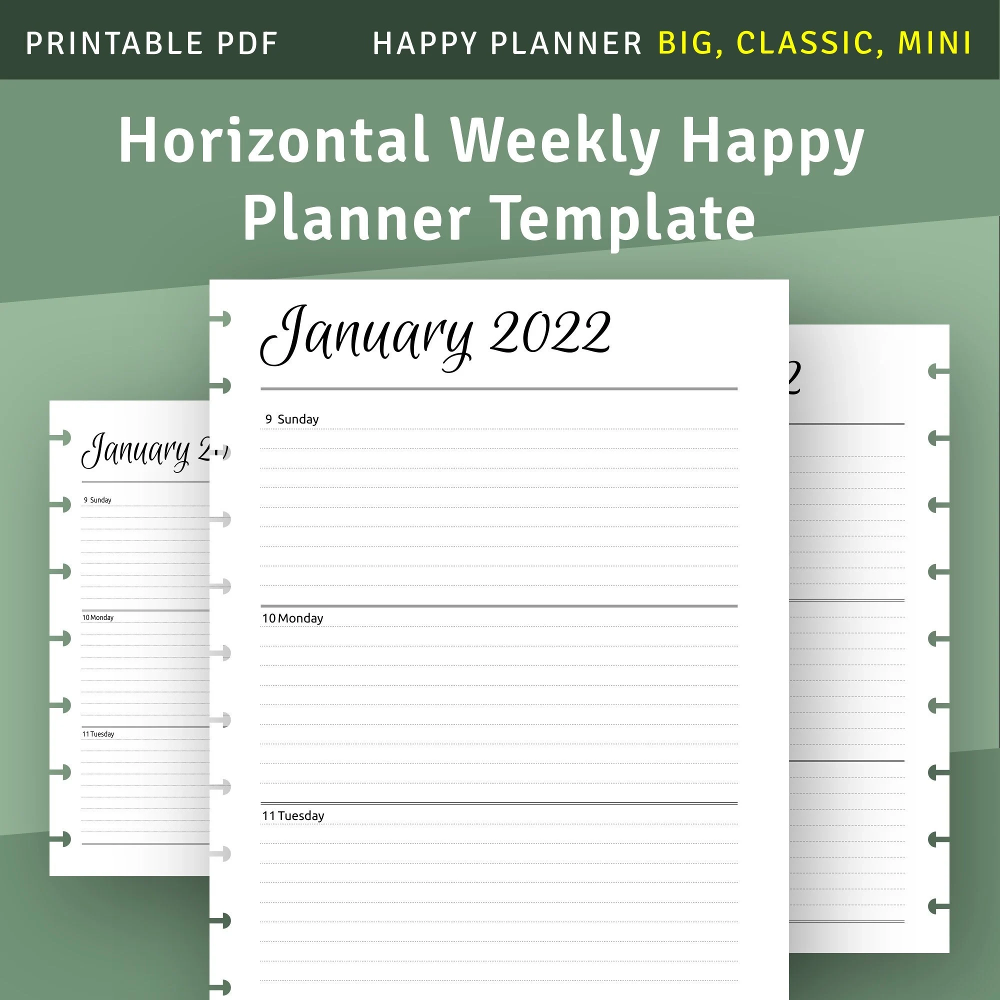 Happy Planner Horizontal Weekly Layout Printable Week On Two Page Template For Happy Planner Classic Big Mini Etsy