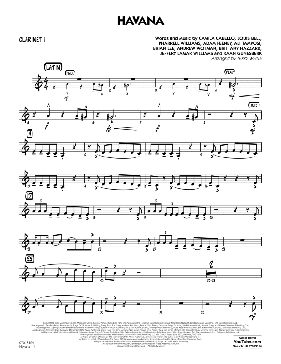 Havana Clarinet 1 By Camila Cabello Clarinet Early Intermediate Digital Sheet Music Sheet Music Plus