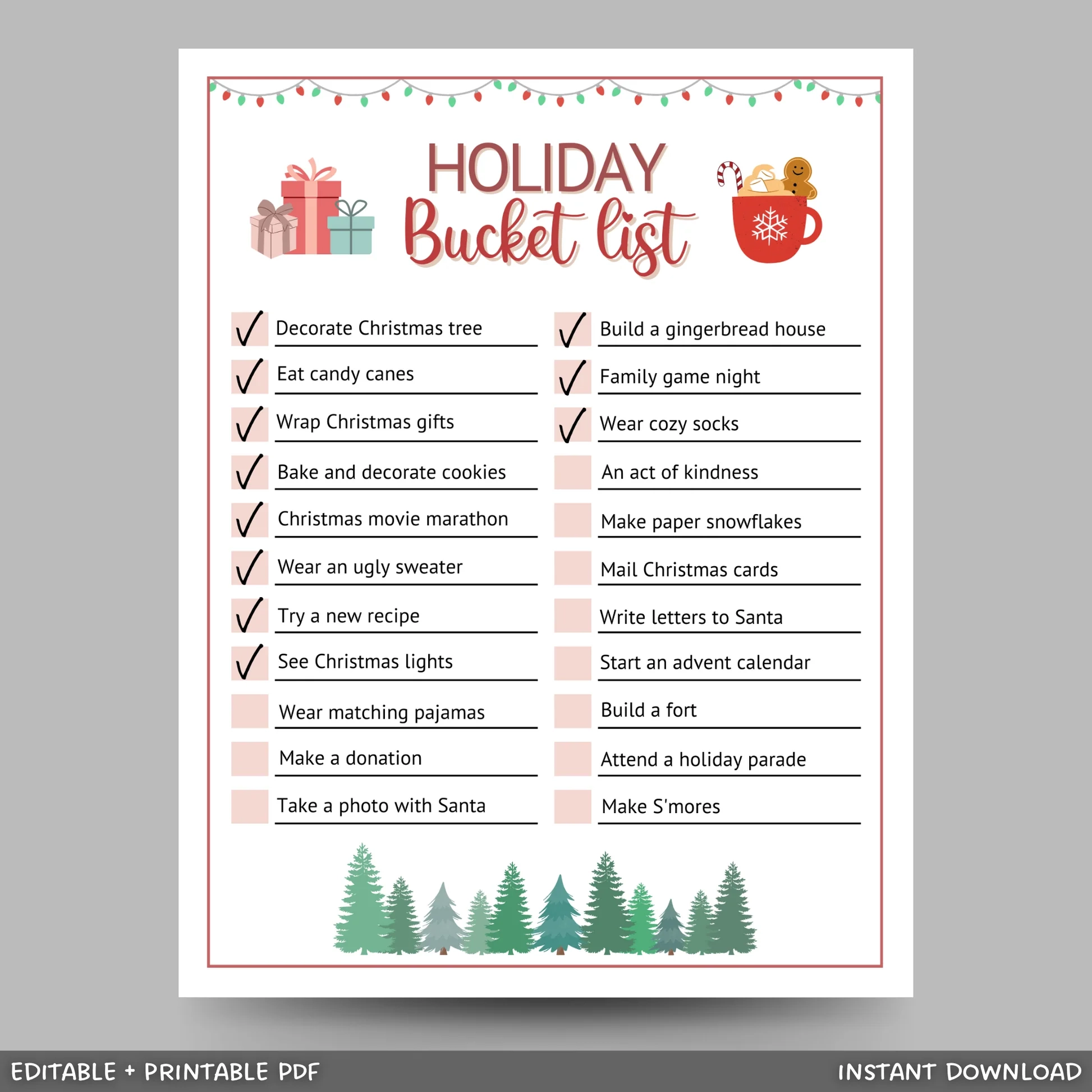 Christmas Bucket List Printable Editable