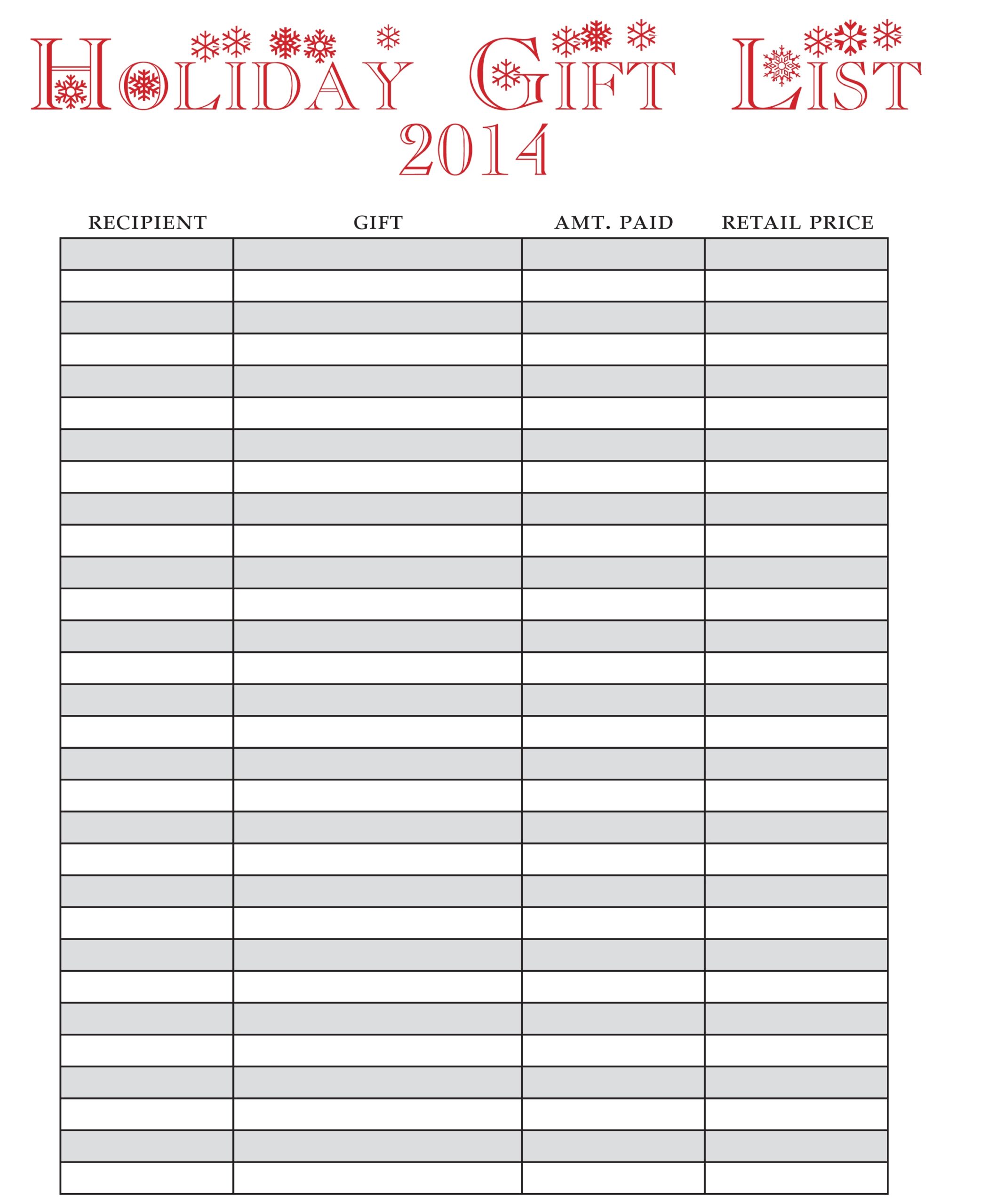 Free Printable Christmas Gift List Organizer