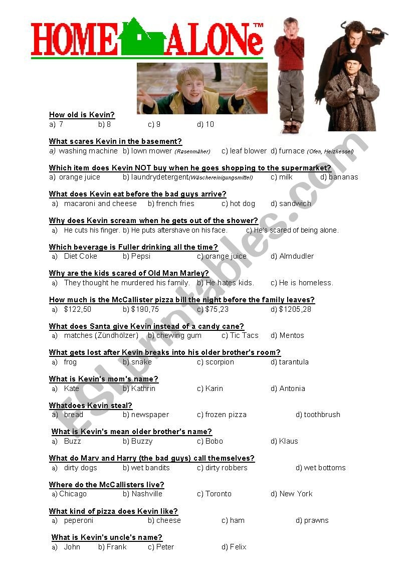 Home Alone Quiz ESL Worksheet By Mkals90