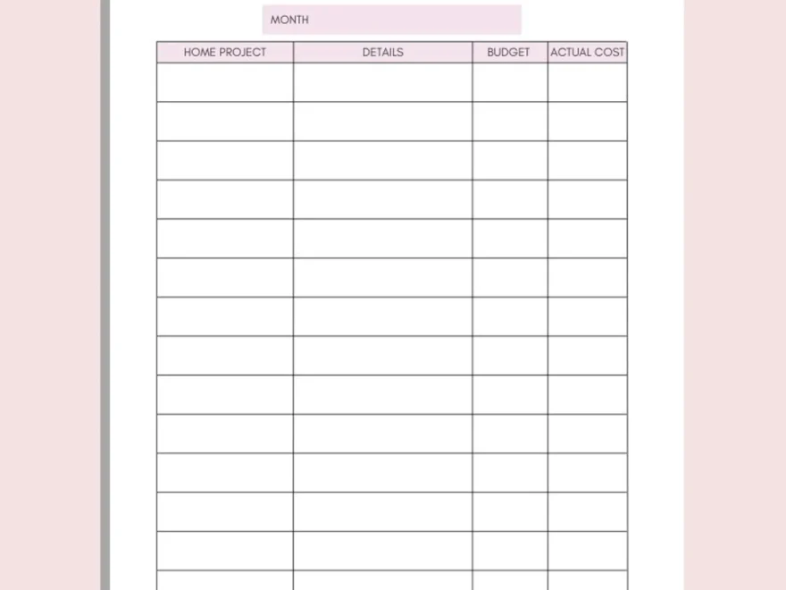 Home Project Planner Printable Renovation Budget Template digital Download Etsy