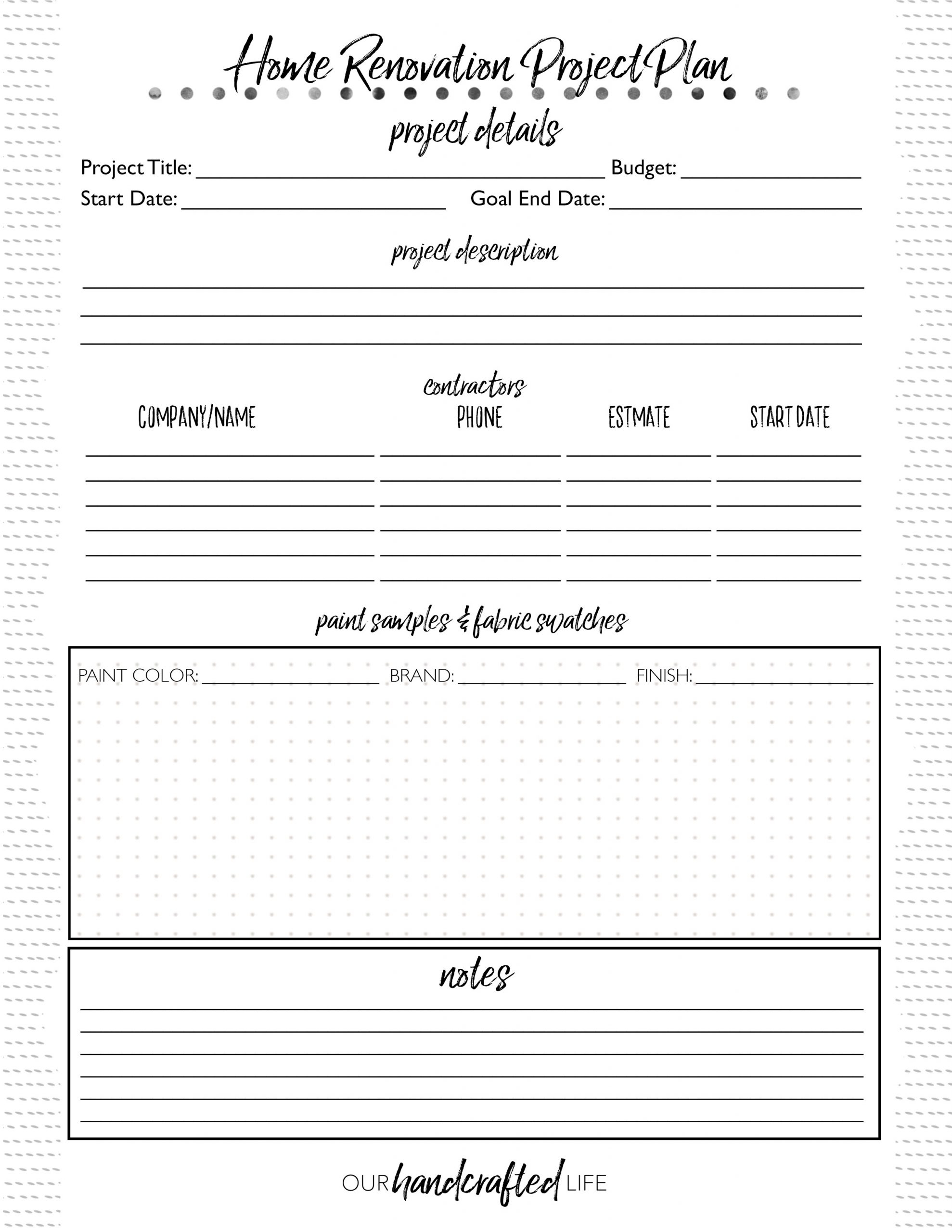 Home Project Planner Printable