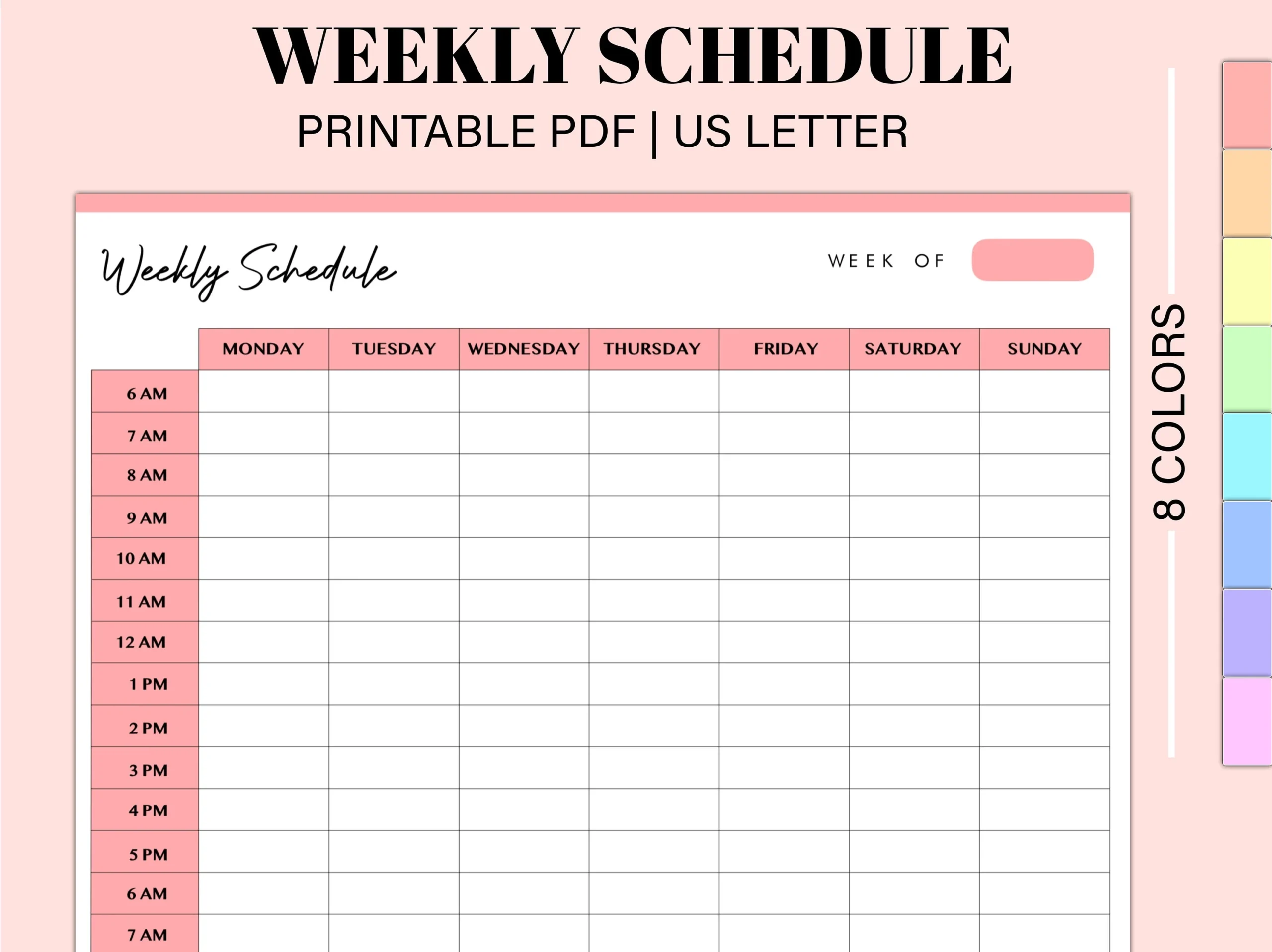Hourly Weekly Schedule Landscape Weekly Planner Printable Weekly Organizer Weekly Agenda Desk Planner PDF Instant Download Etsy