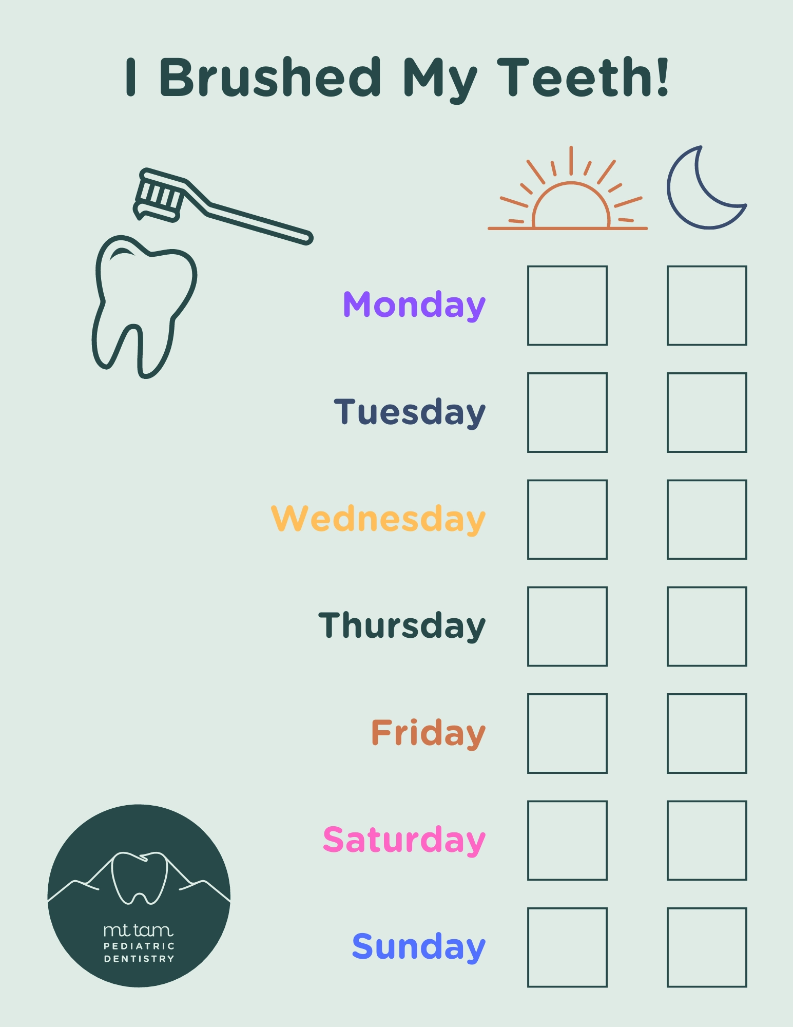 Printable Teeth Brushing Chart