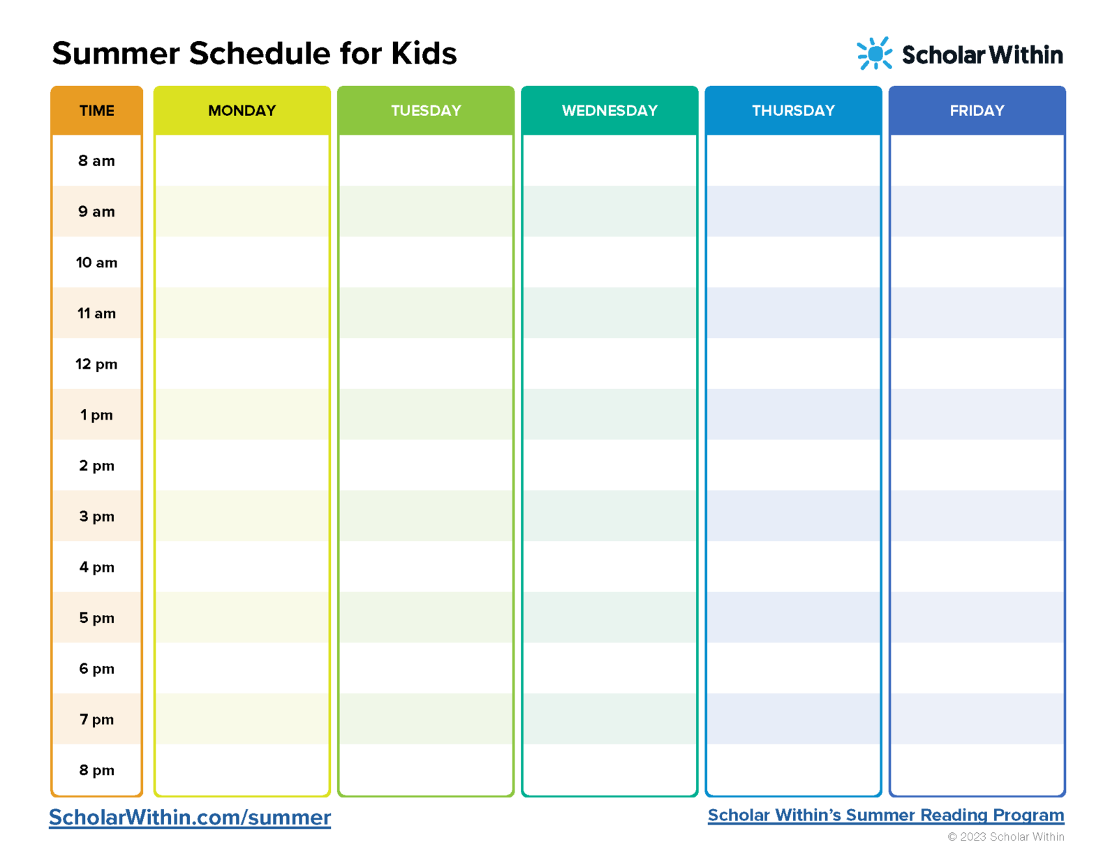 Free Printable Childrens Daily Schedule