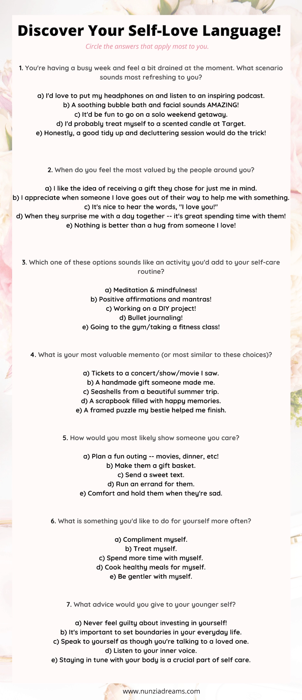 How To Find Your Self Love Language Printable Quiz NunziaDreams