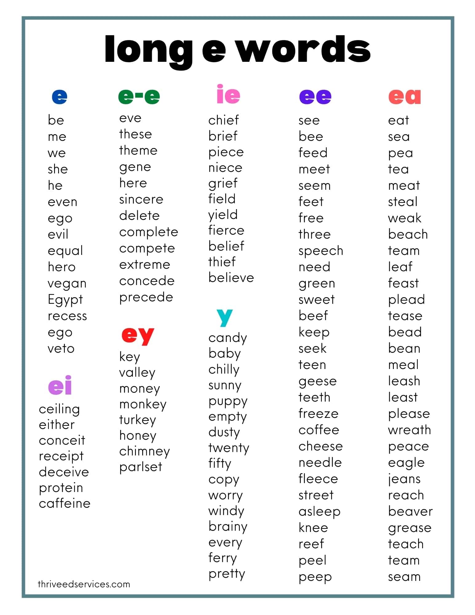 How To Teach Long E Words FREE Word List