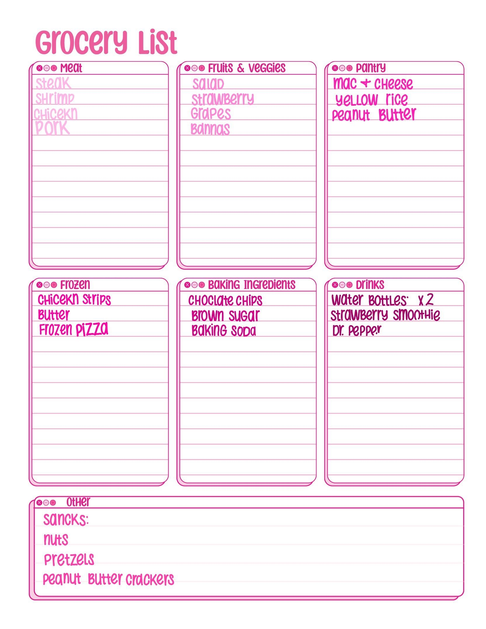 Meal Planner Grocery List Printable