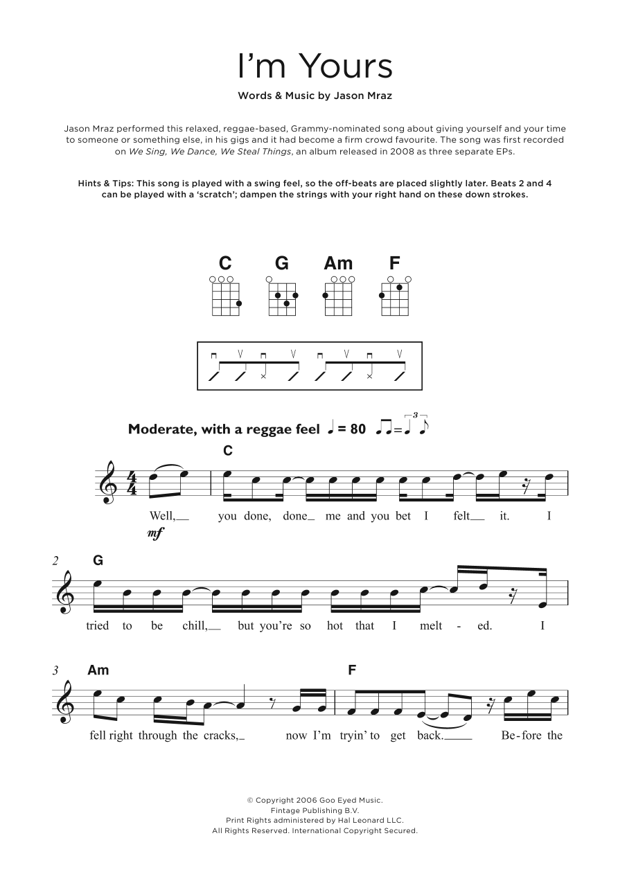 Im Yours Ukulele Printable Sheet Music