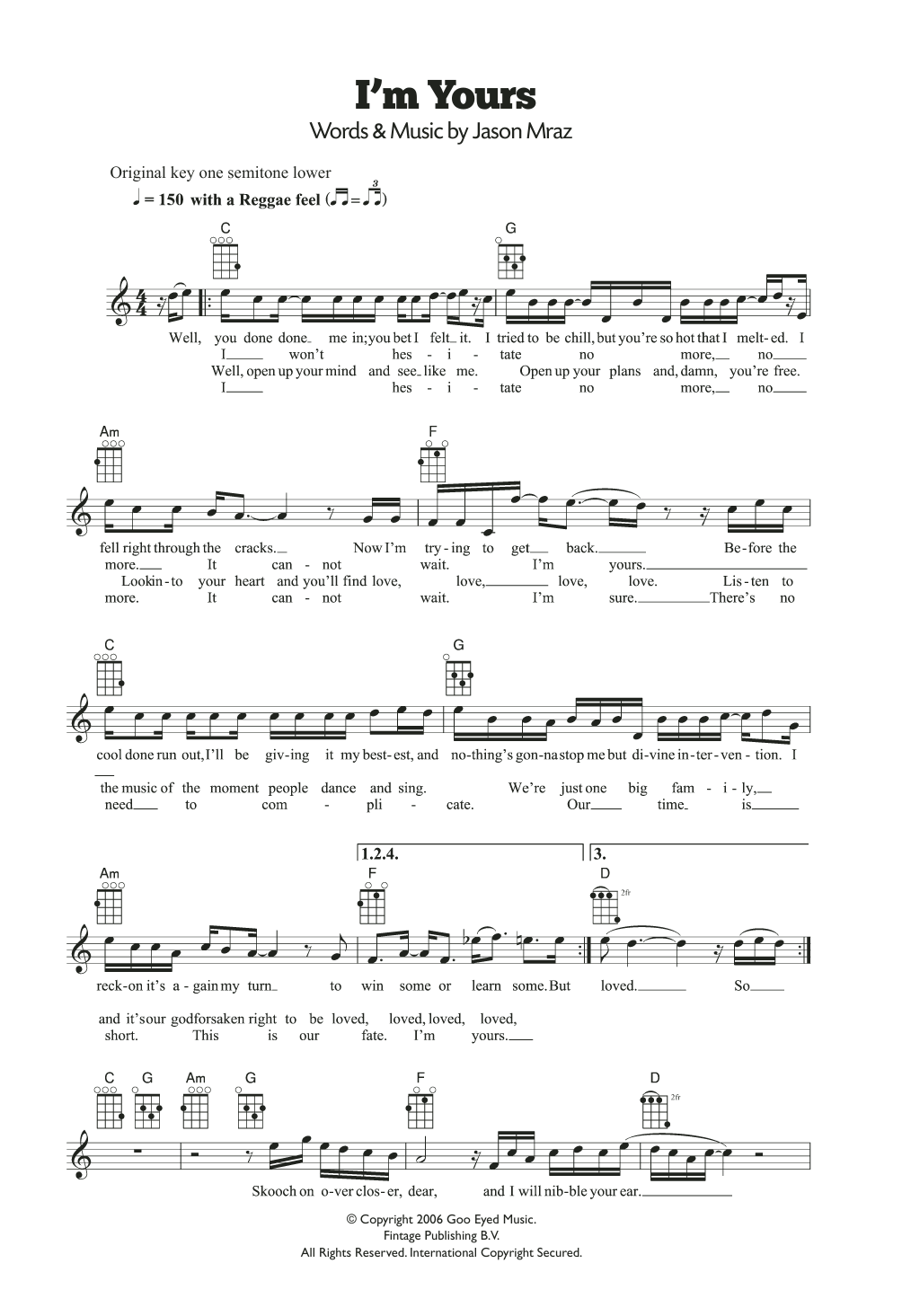 I m Yours By Jason Mraz Sheet Music For Ukulele At Sheet Music Direct