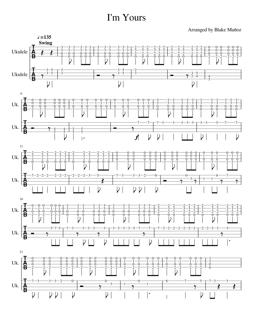 I m Yours Sheet Music And Tab For Ukulele Mixed Duet MuseScore