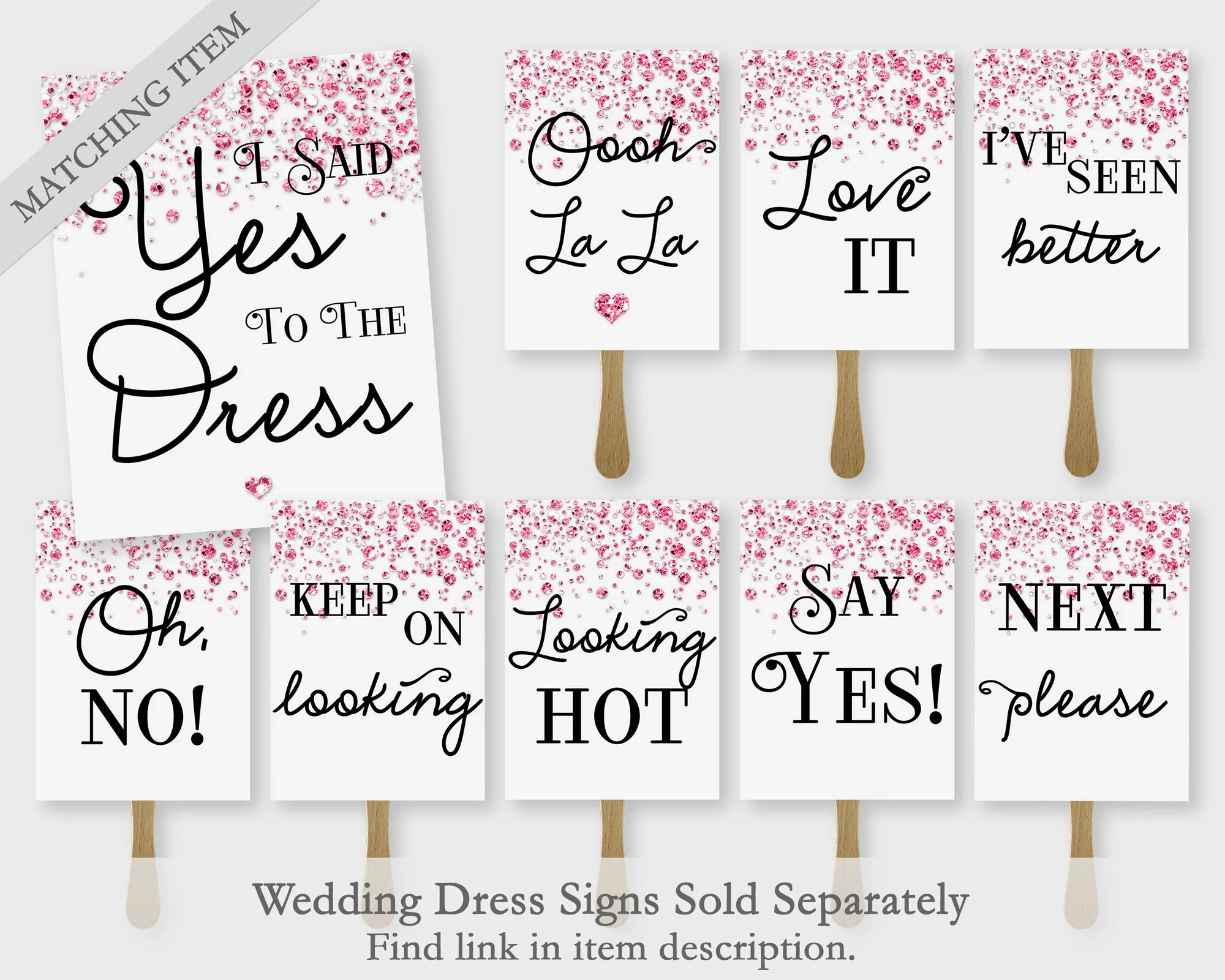 I Said Yes To The Dress Wedding Dress Shopping Paddle Signs Gold Glitters Printable PDF Instant Download 4CG Etsy