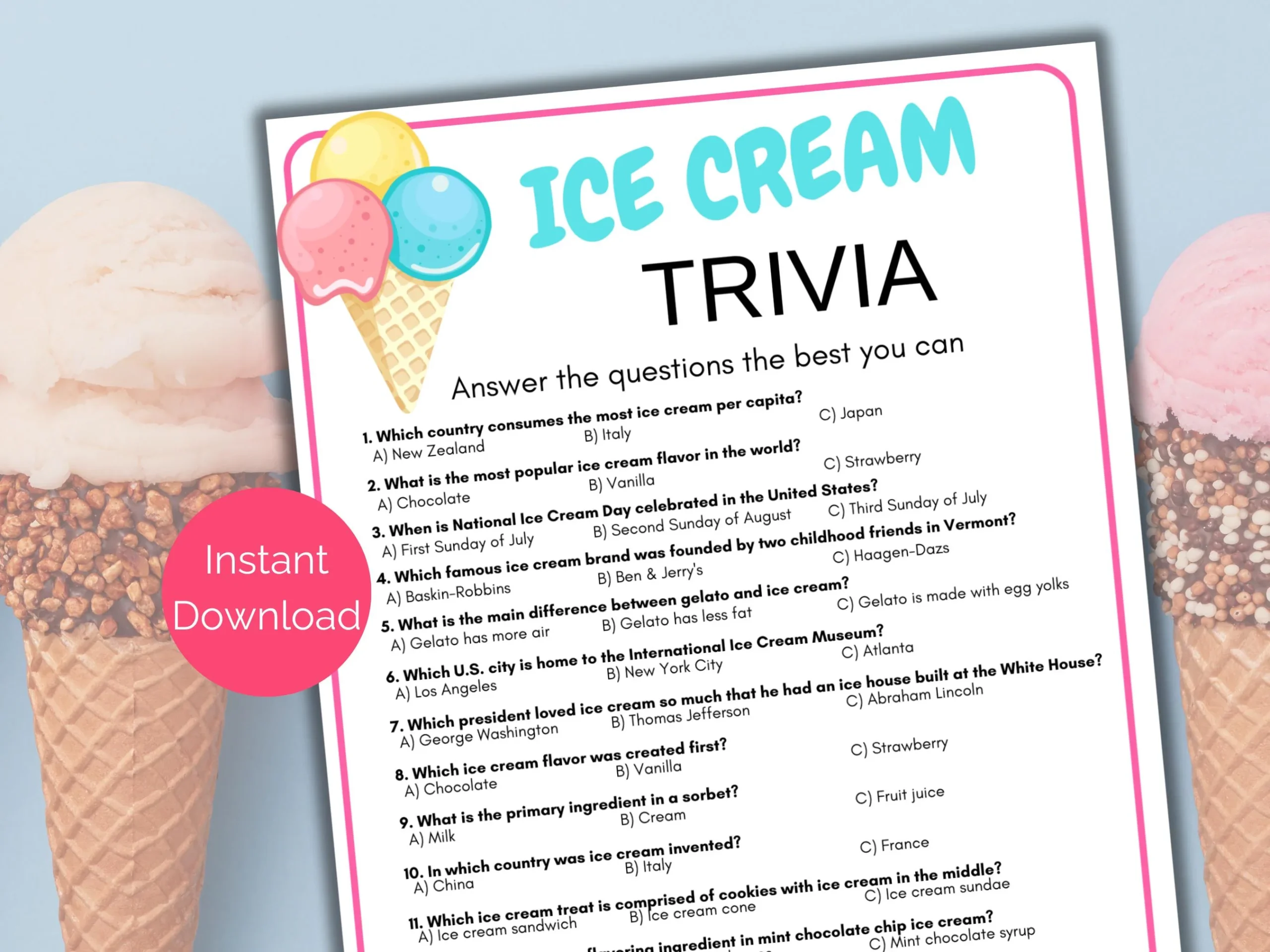 Ice Cream Trivia Printable