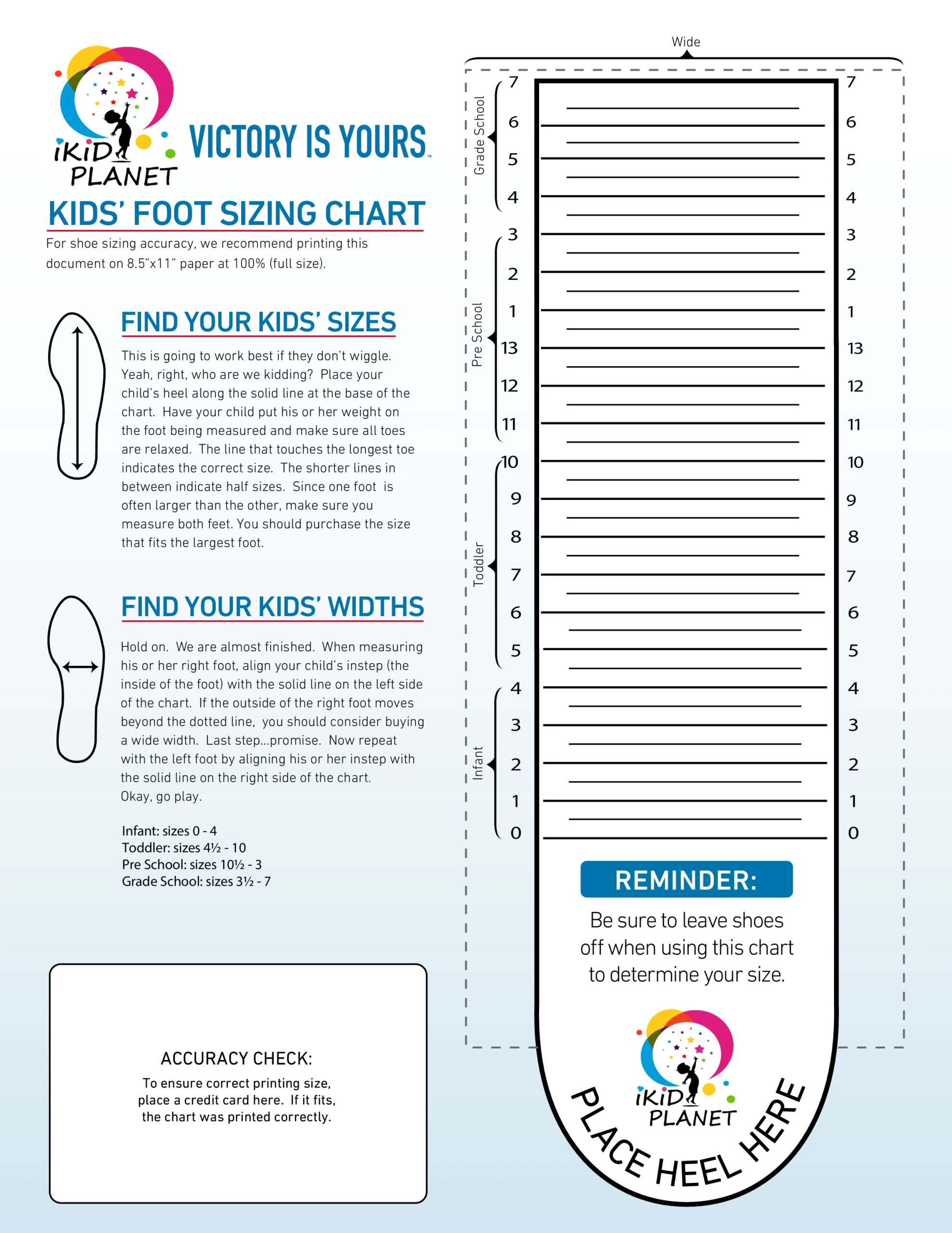 Toddler Printable Shoe Size Chart