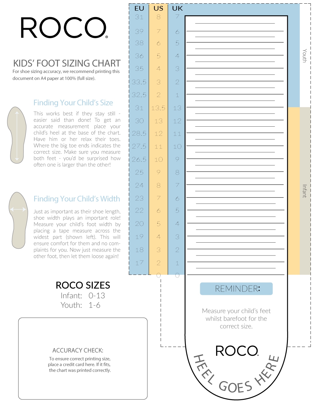Toddler Foot Sizing Chart Printable