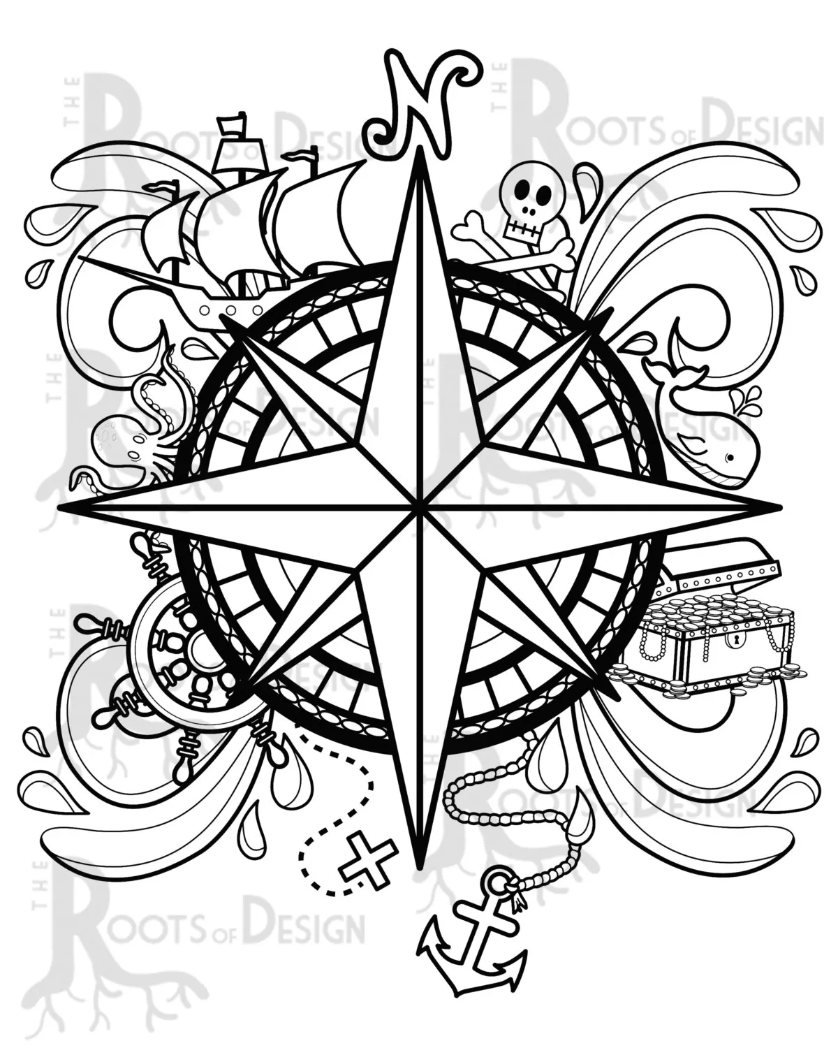 Printable Compass Rose Coloring Sheet
