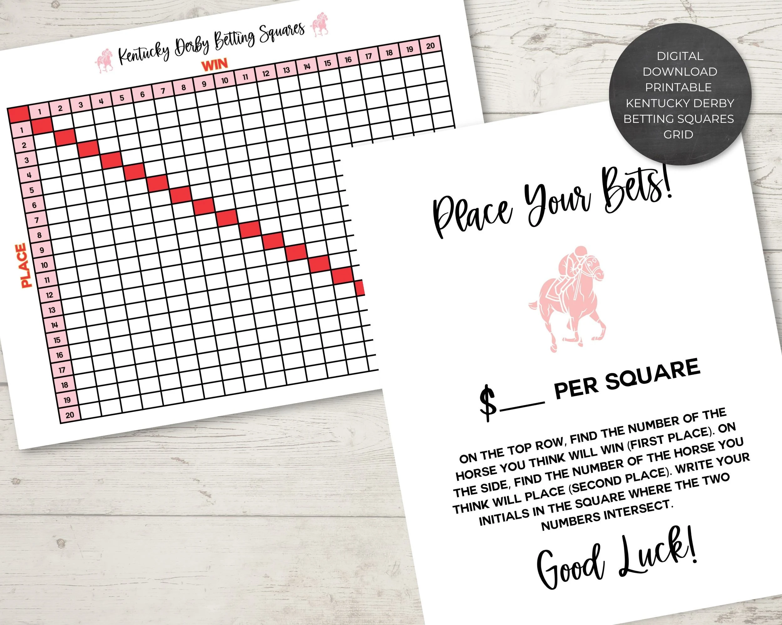 Instant Download Printable Derby Betting Squares Grid Derby Party Bets Derby Activity Squares Letter Size PDF And JPG Etsy