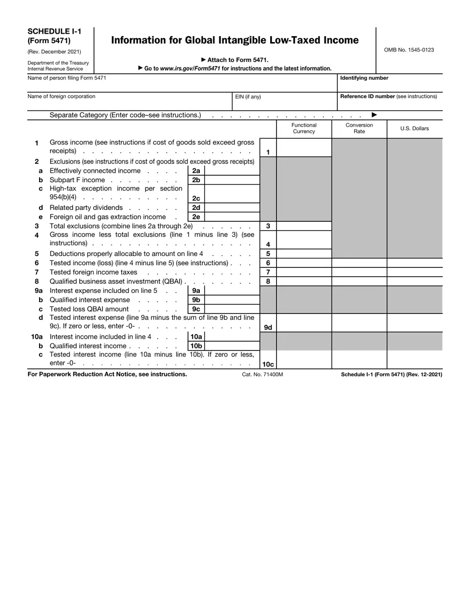 IRS Form 5471 Schedule I 1 Download Fillable PDF Or Fill Online Information For Global Intangible Low Taxed Income Templateroller
