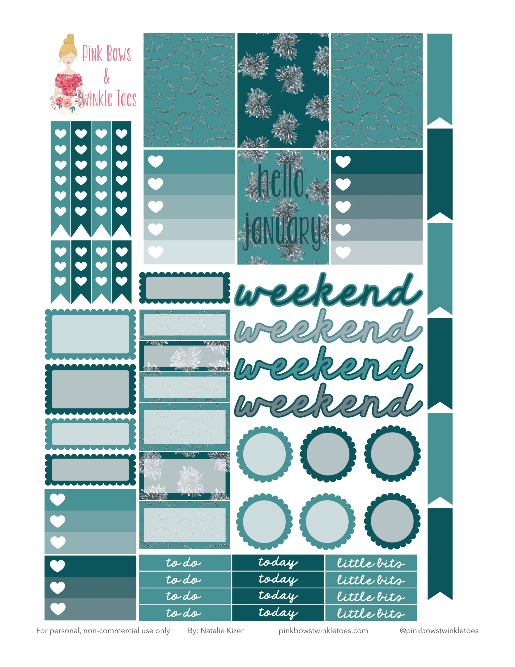 January Functional Planner Stickers Free Printable Pink Bows Twinkle Toes