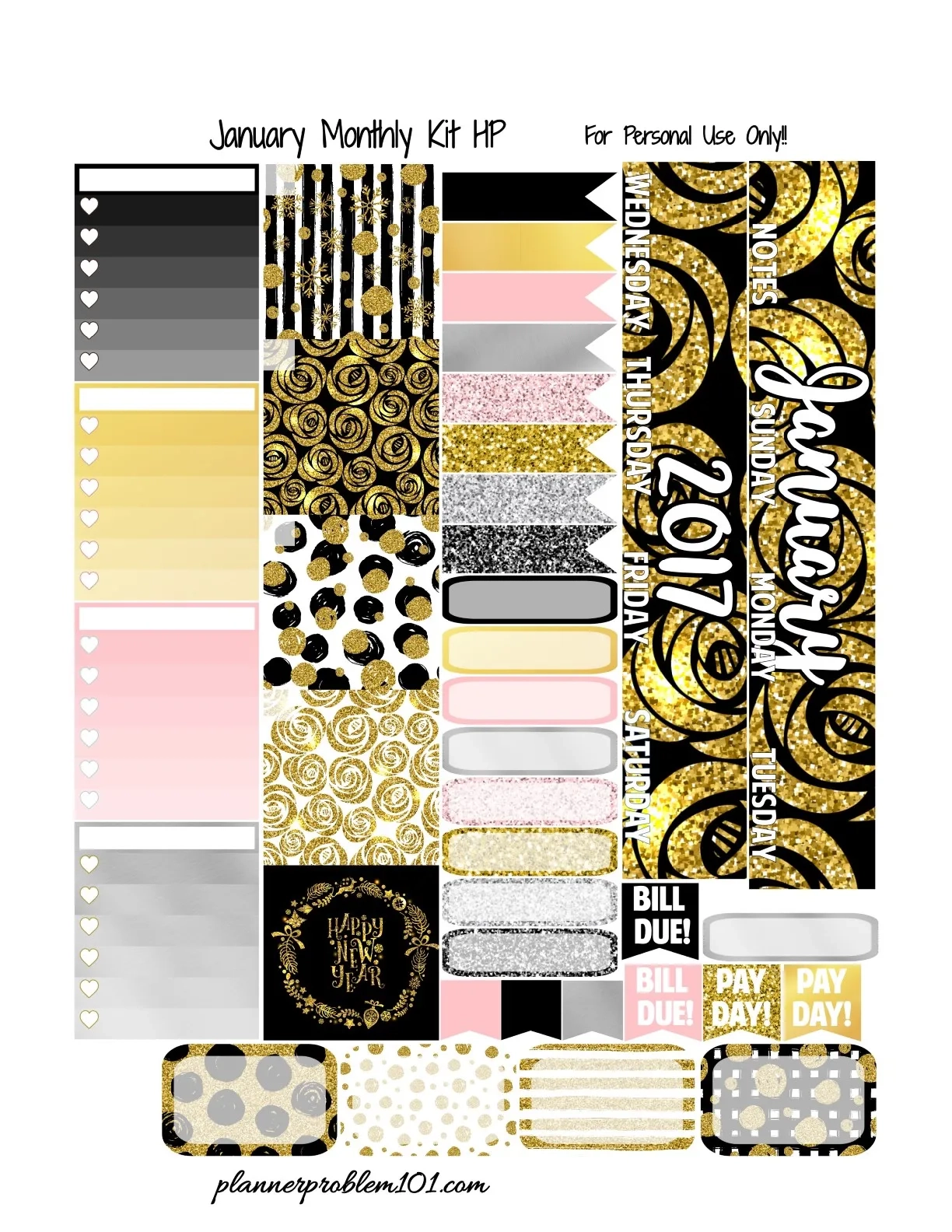 January Monthly Planner Stickers Printable