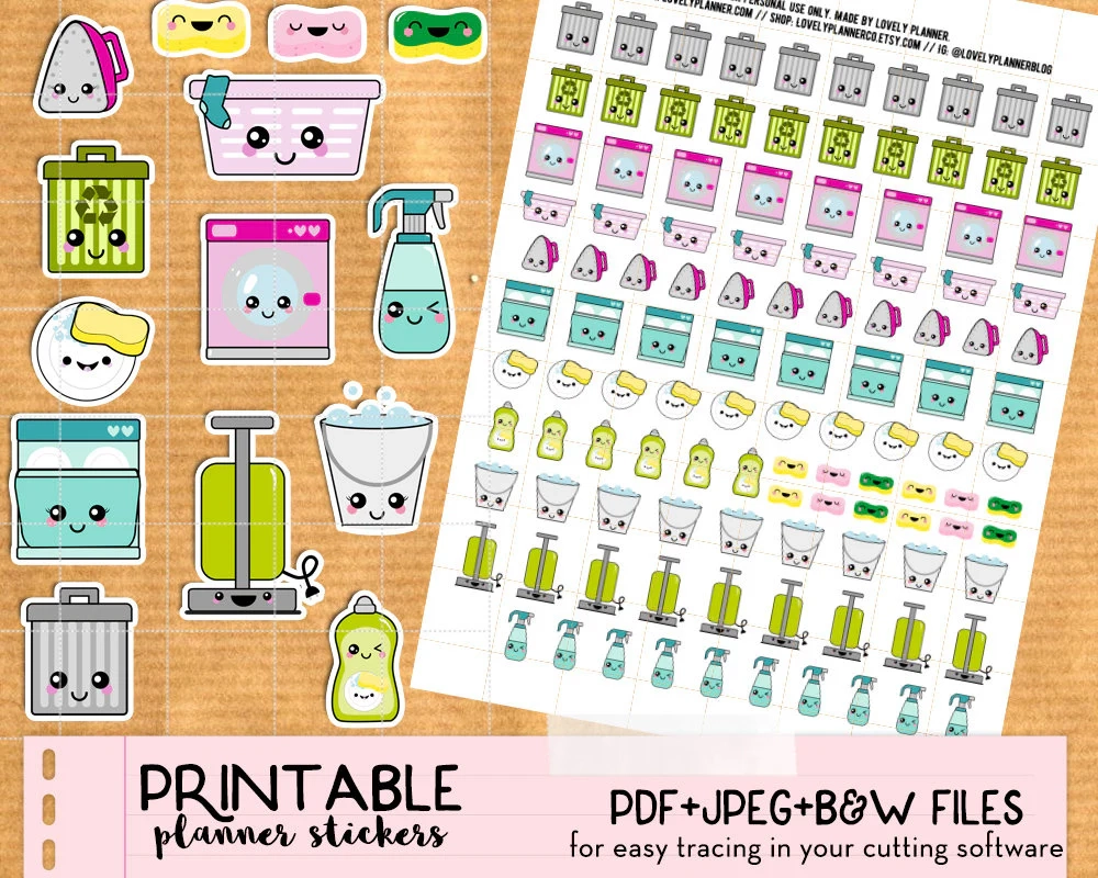 Kawaii Cleaning Stickers Printable Lovely Planner