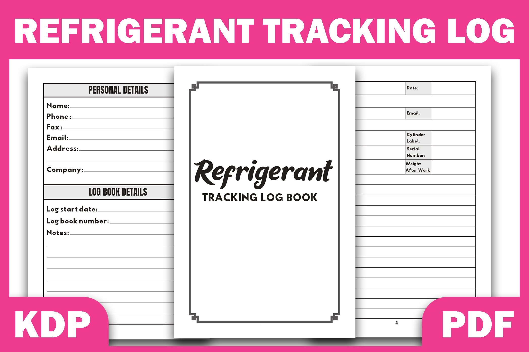 KDP Interior Refrigerant Tracking Log Book