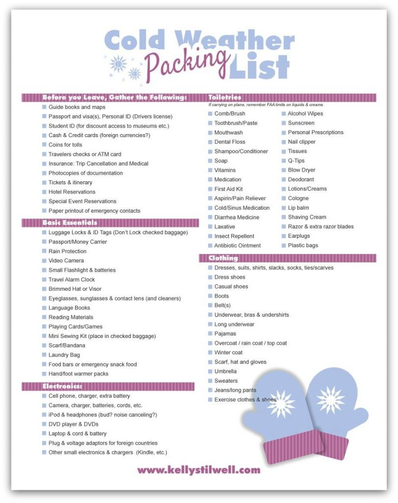 Kelly Stilwell FREE Printable Packing Lists