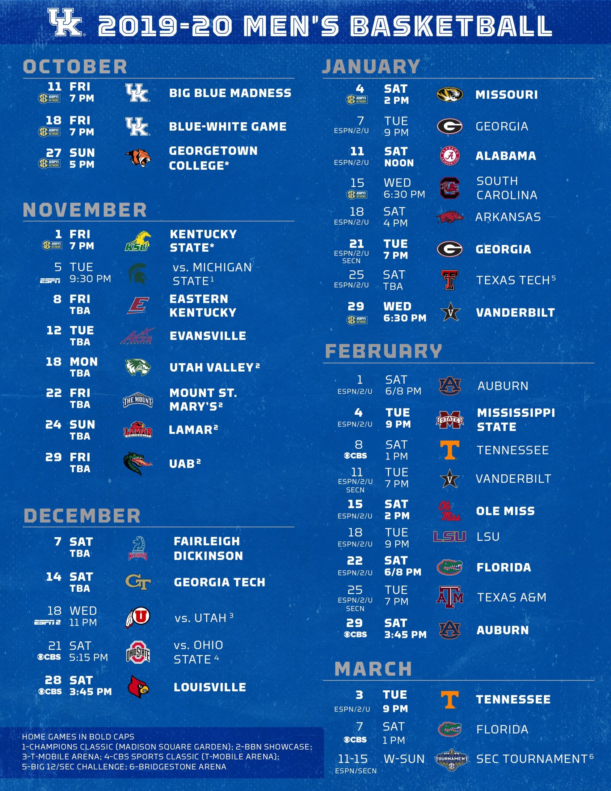 Printable Kentucky Wildcats Basketball Schedule