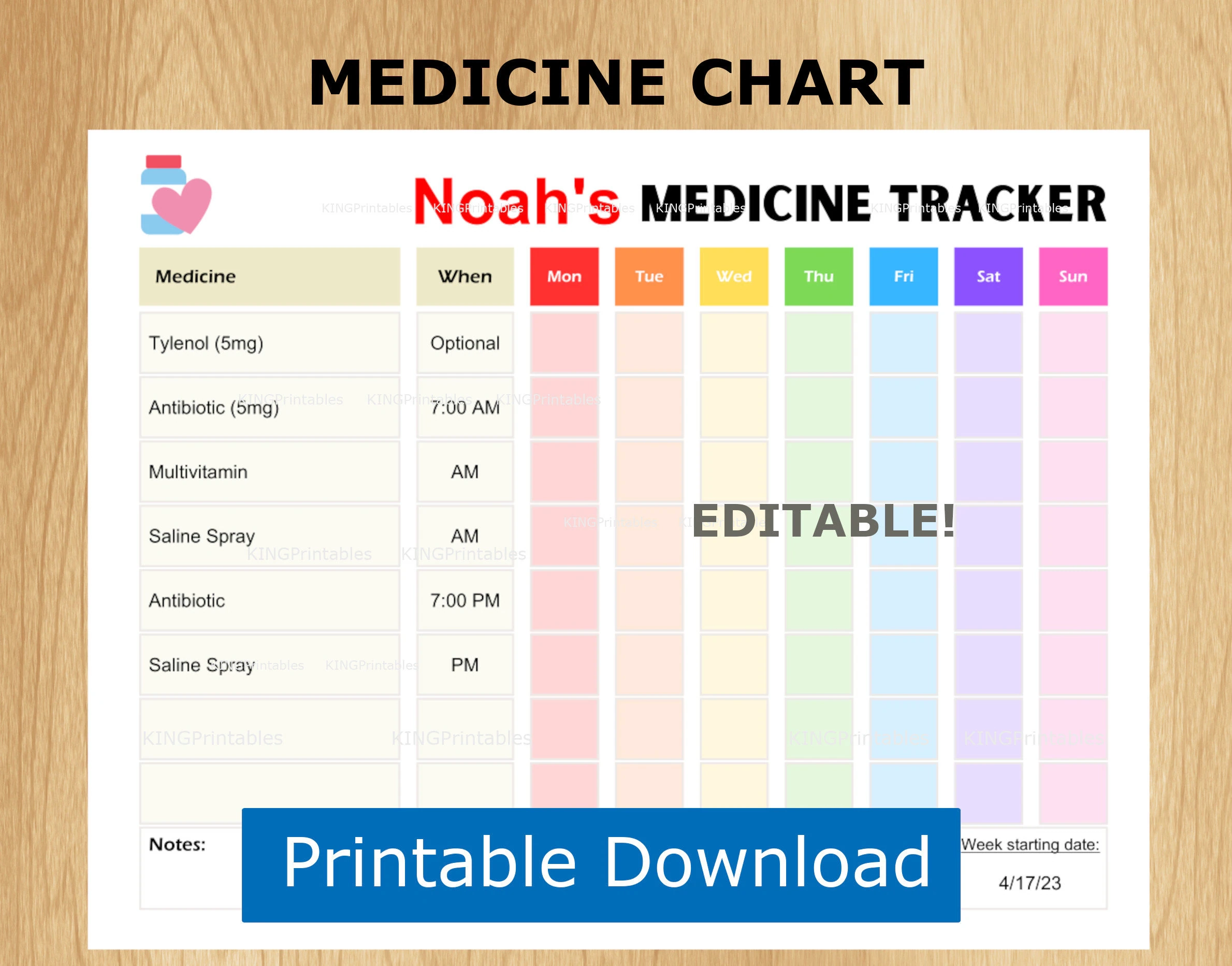 Kids Medicine Chart Editable Medication Log Printable Caregiver Checklist Medicine Tracker Medical Log Instant Download Etsy