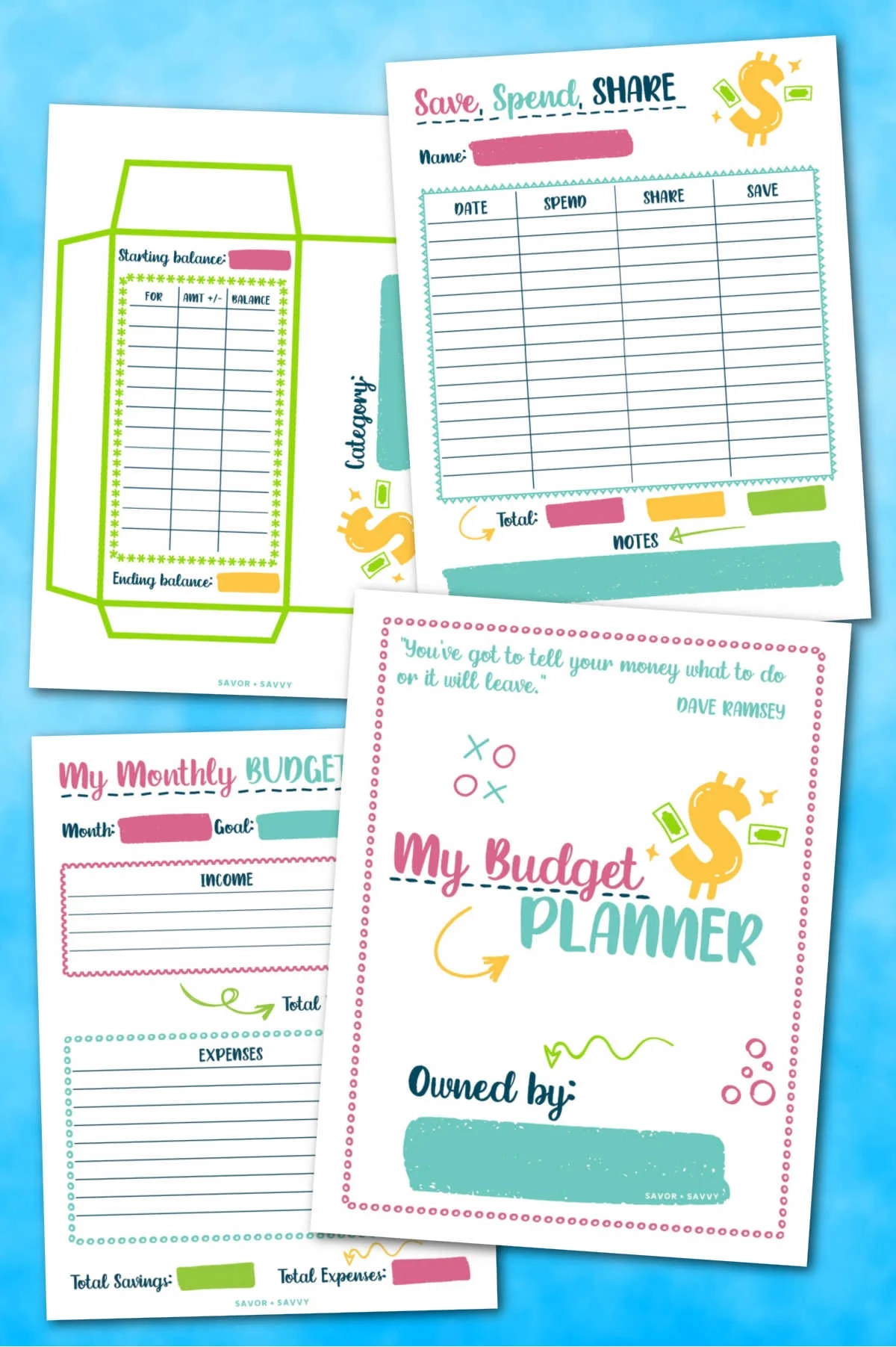 Kids Money Envelope Printable Planner Savor Savvy