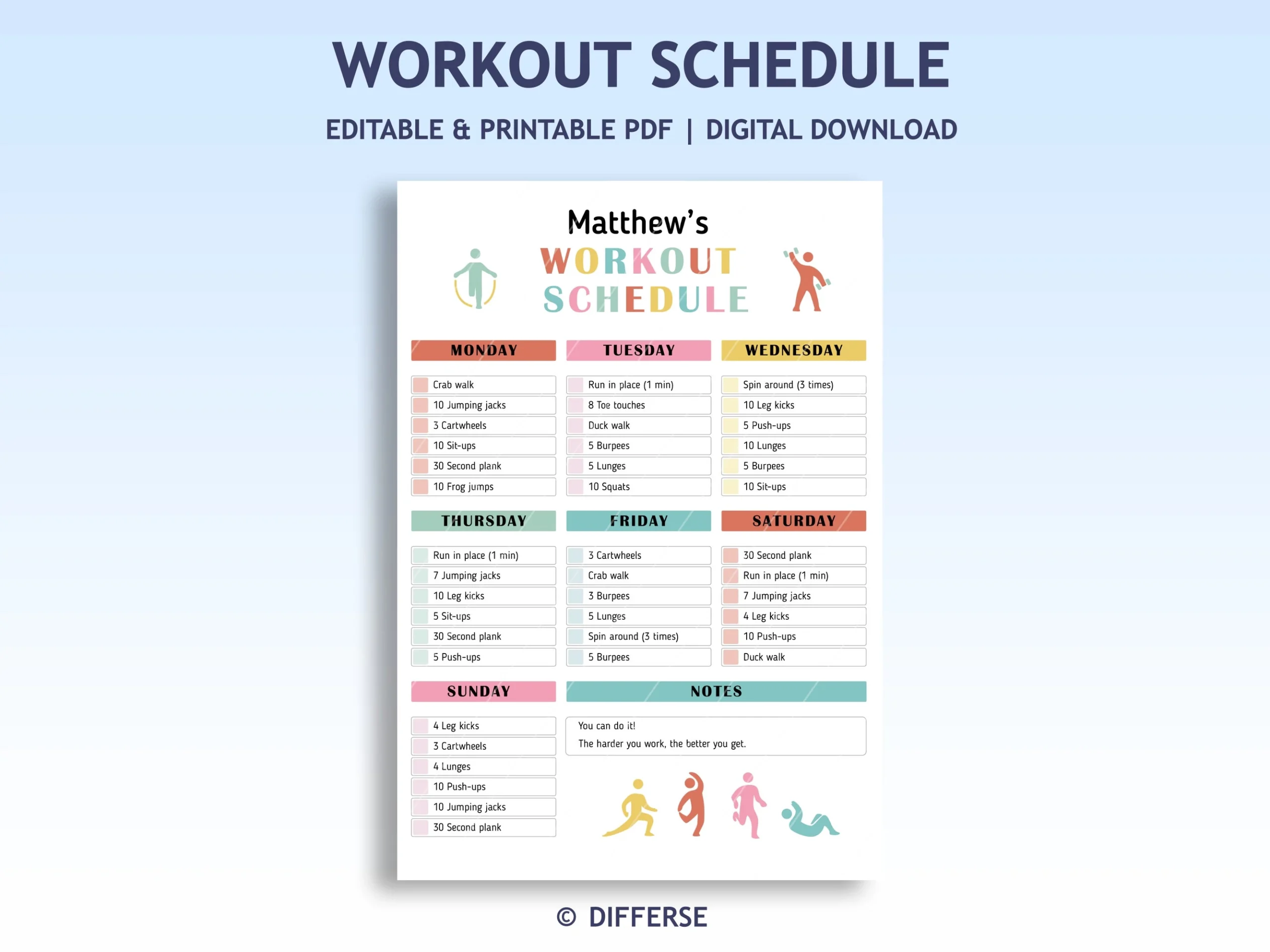 Kids Workout Schedule Kids Exercise Checklist Exercise Tracker Kids Activities Workout Motivation Activity Chart Screen Free Ideas Etsy