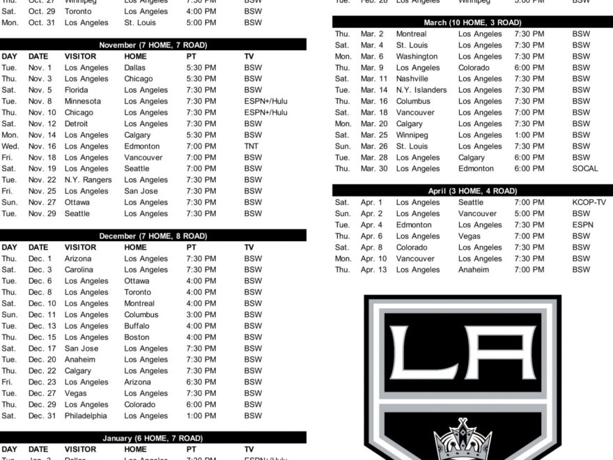 Kings Schedule BSW LA Kings Insider