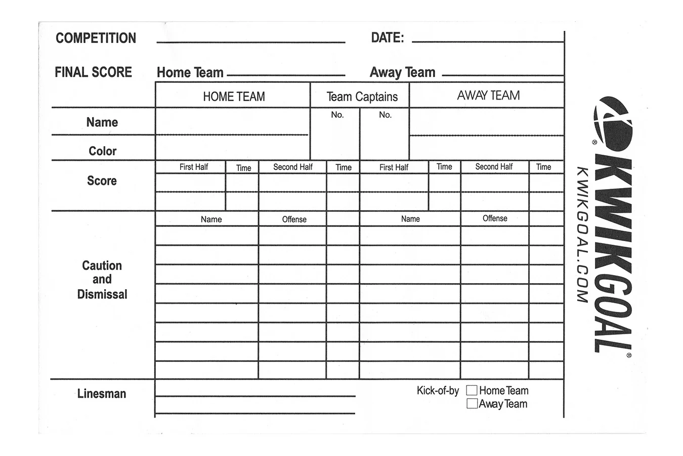 KwikGoal Soccer Referee Score Sheet Strictly Soccer Shoppe