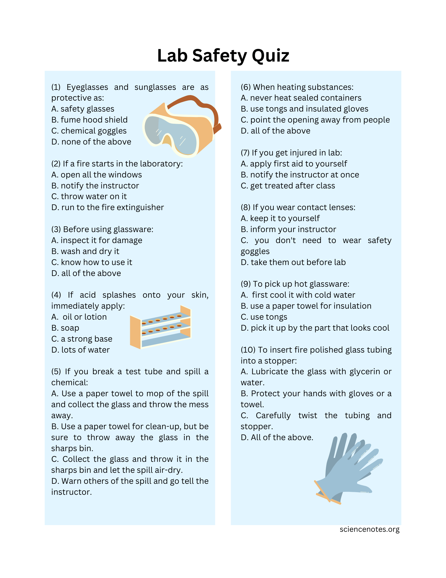 Lab Safety Quiz PDF And Answers