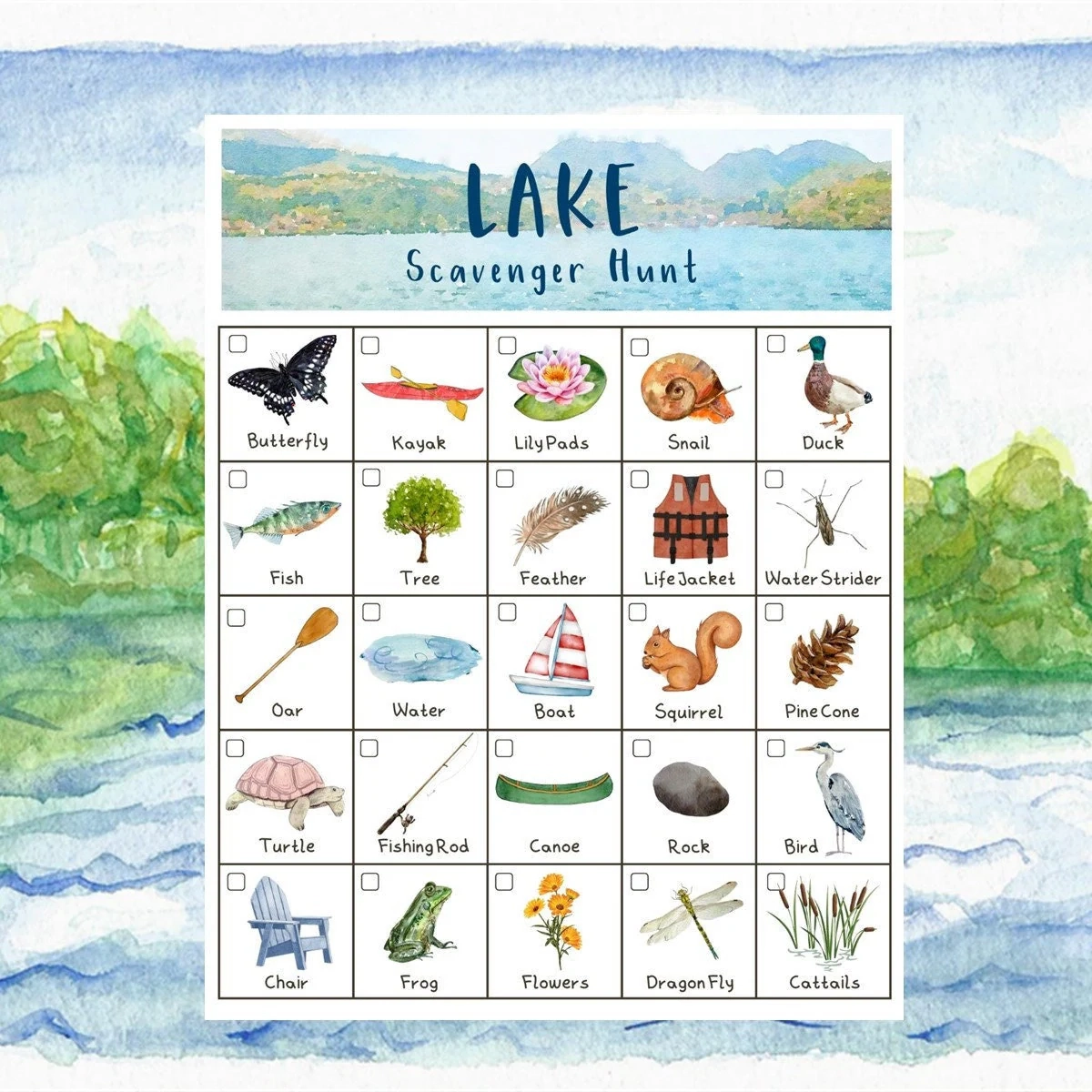 Lake Scavenger Hunt For Kids Printable Instant Download Etsy