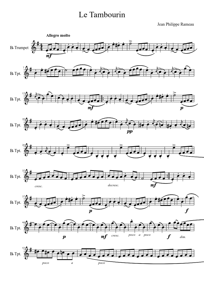 Le Tambourin Sheet Music For Trumpet Other Solo MuseScore