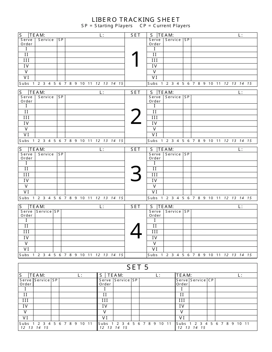 Libero Tracking Sheet Template Five Sets Download Printable PDF Templateroller